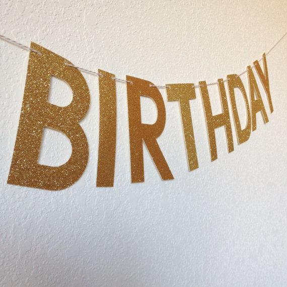 Banner cu litere Happy Birthday, cu sclipici, pentru aniversare