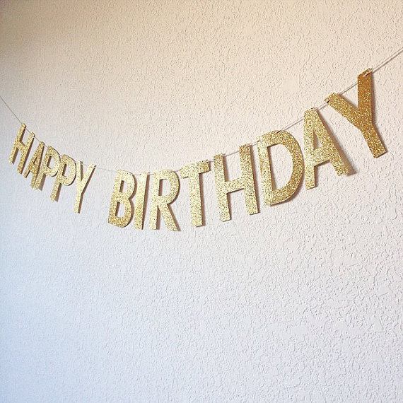 Banner cu litere Happy Birthday, cu sclipici, pentru aniversare