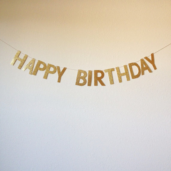 Banner cu litere Happy Birthday, cu sclipici, pentru aniversare