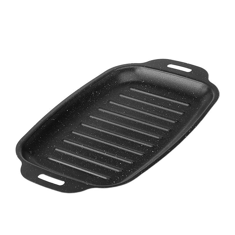 Placă de grătar dreptunghiulară cu piatră Maifan pentru pește și barbecue, din oțel carbon, compatibilă cu plita cu inducție