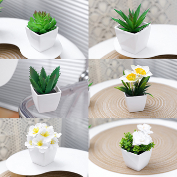 Plante artificiale în ghivece din plastic: suculente și frunze de ginkgo, bonsai artificial pentru living, decor sufragerie, înălțime 10 cm