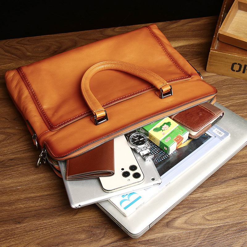Férfi bőrtáska – első osztályú marhabőr, vintage stílusú üzleti laptop-táska, multifunkcionális