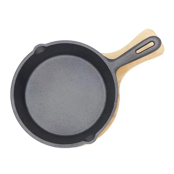 Tigaie grill din fontă cu mâner unic, bază plată, compatibilă cu inducția, pentru fripturi și griluri