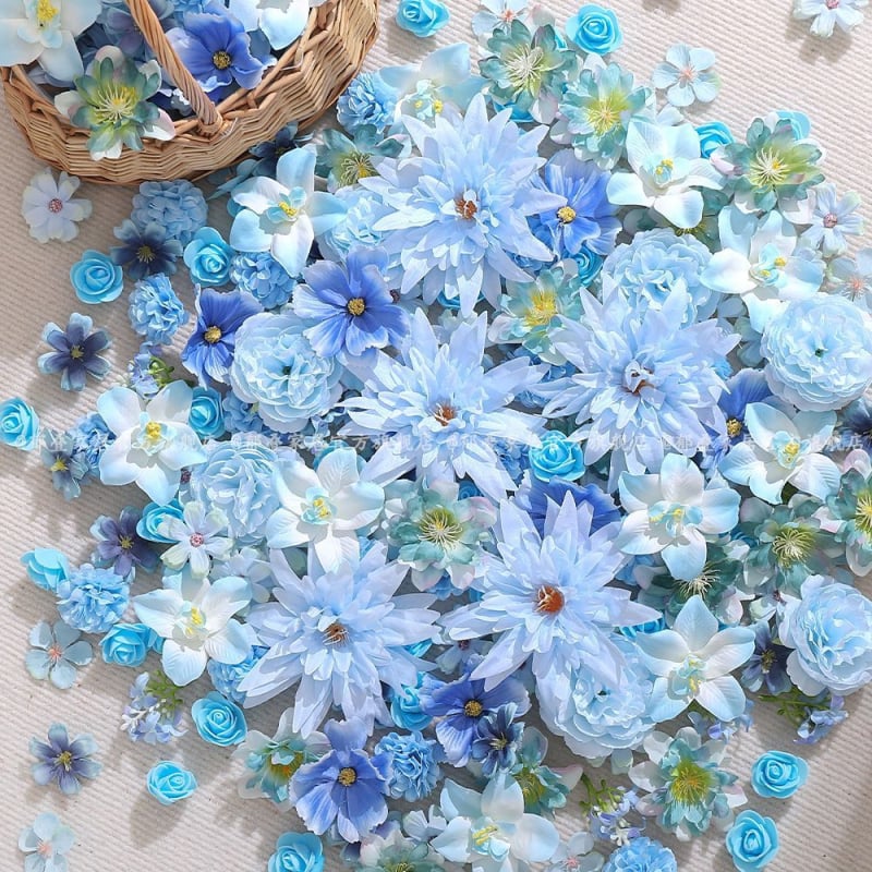 Set cu flori de mătase albastre pentru păr - lucrat manual, DIY, accesorii pentru păr în stil Hanfu