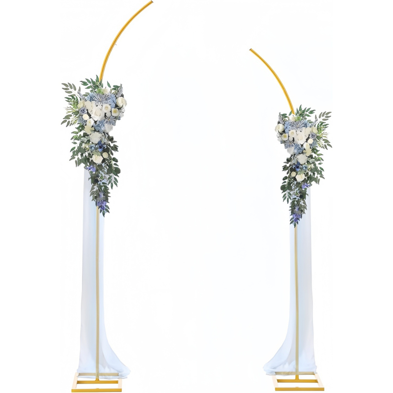 Suporturi metalice pentru arc de nuntă, semi-pliate, set de 2, cu topuri arcuite aurii pentru fundal