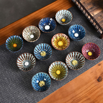 Ceșcuță de ceai din ceramică Jian ware, cu motiv lotus auriu și argintiu
