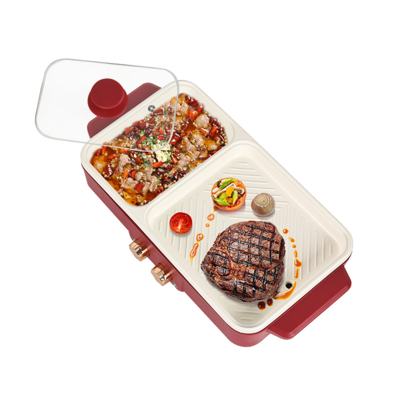 Sistem all-in-one pentru hot pot și grătar, aburi, fără fum, tigaie antiaderentă, temperatură reglabilă, 1300W, 220V, pentru 2–3 persoane