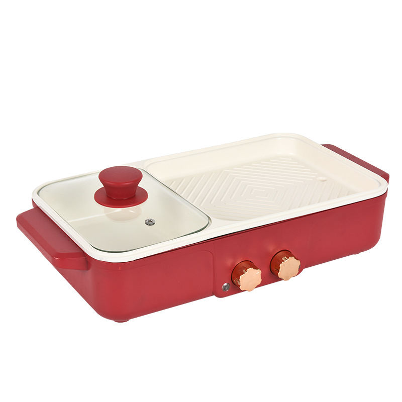 Sistem all-in-one pentru hot pot și grătar, aburi, fără fum, tigaie antiaderentă, temperatură reglabilă, 1300W, 220V, pentru 2–3 persoane