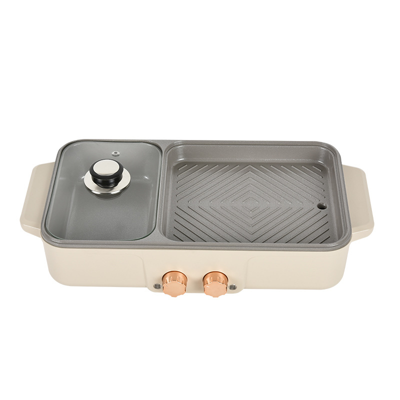 Sistem all-in-one pentru hot pot și grătar, aburi, fără fum, tigaie antiaderentă, temperatură reglabilă, 1300W, 220V, pentru 2–3 persoane