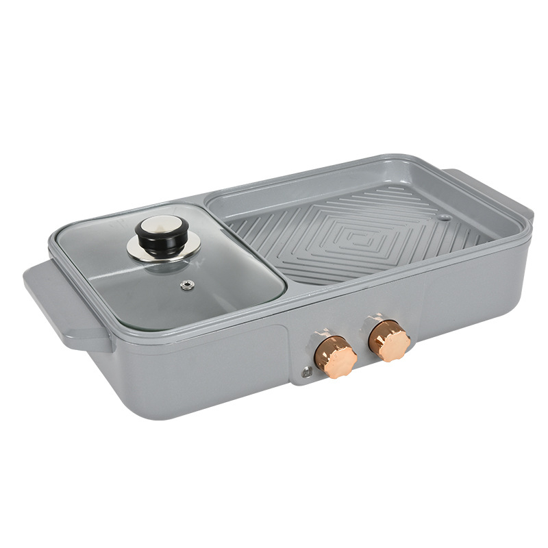 Sistem all-in-one pentru hot pot și grătar, aburi, fără fum, tigaie antiaderentă, temperatură reglabilă, 1300W, 220V, pentru 2–3 persoane