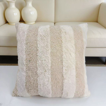 Pernă decor nordică din blană de iepure și catifea Teddy, cu față unică, dungată, pentru pat, birou și casă