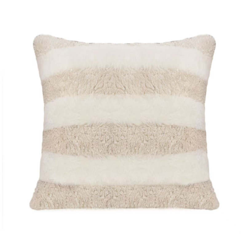 Pernă decor nordică din blană de iepure și catifea Teddy, cu față unică, dungată, pentru pat, birou și casă