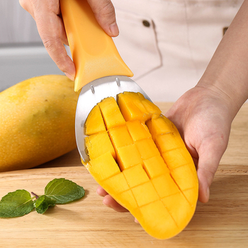 Instrument pentru fructe: lingură-despărțitor pentru mango și tăietor de fructe pentru mango, pepene și avocado — oțel inoxidabil