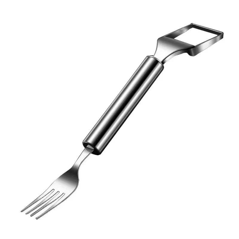 Furculă din oțel inoxidabil cu două capete pentru pepene, furculiță pentru fructe, unealtă multifuncțională de tăiere a pulpei de pepene, separator de fructe
