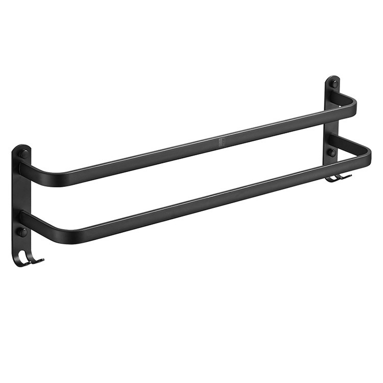 Cuier pentru prosoape cu două bare, montaj fără găuri, aluminiu spațial, design minimalist modern