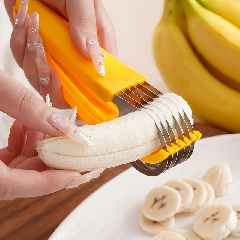 Tăietor de banane din oțel inoxidabil, clips pentru șuncă și cârna, separator de fructe, cuțit multifuncțional creativ, instrument de tăiere pepene