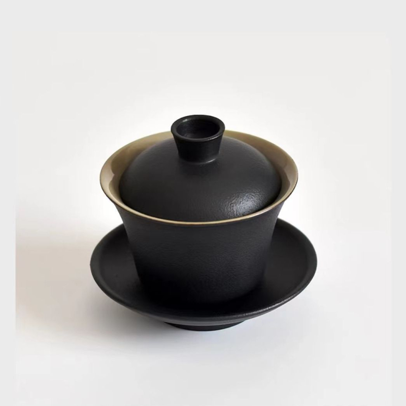Set Gongfu de ceai din ceramică neagră – depozitare pentru călătorii, set simplu pentru o singură infuzie, mâner lateral în stil japonez pentru cămin