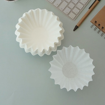 155 Filtru de hârtie în formă de bol, alb pentru cafea prin picurare, formă de tort cu origami valuri, filtru cu bază plată