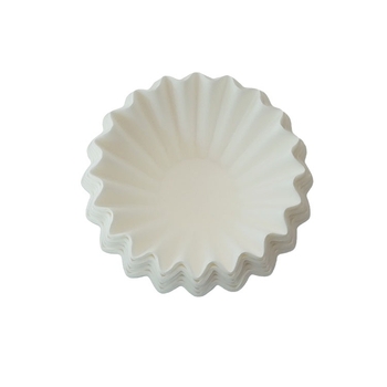155 Filtru de hârtie în formă de bol, alb pentru cafea prin picurare, formă de tort cu origami valuri, filtru cu bază plată