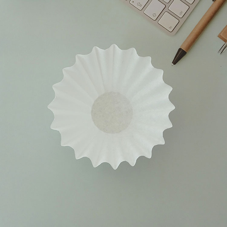 155 Filtru de hârtie în formă de bol, alb pentru cafea prin picurare, formă de tort cu origami valuri, filtru cu bază plată