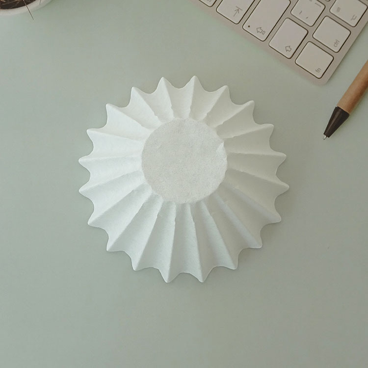 155 Filtru de hârtie în formă de bol, alb pentru cafea prin picurare, formă de tort cu origami valuri, filtru cu bază plată