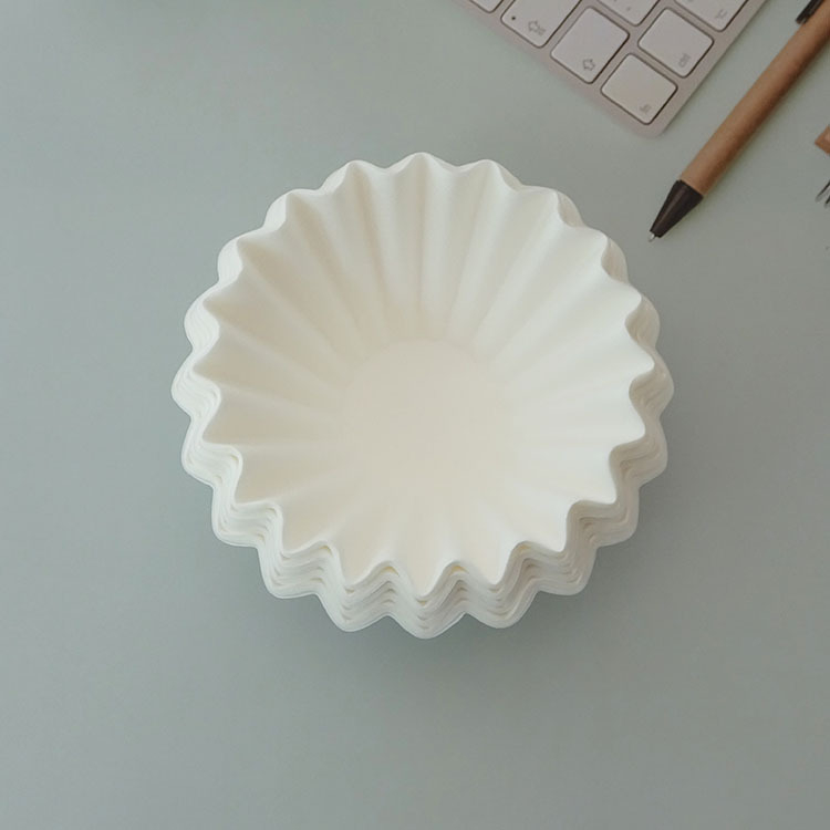 155 Filtru de hârtie în formă de bol, alb pentru cafea prin picurare, formă de tort cu origami valuri, filtru cu bază plată