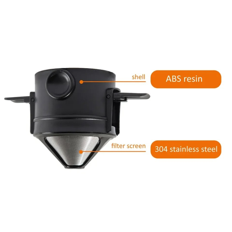 Filtru de cafea din oțel inoxidabil, reutilizabil, fără filtru de hârtie, filtru pour-over portabil, pliabil, cu mâner de agățare