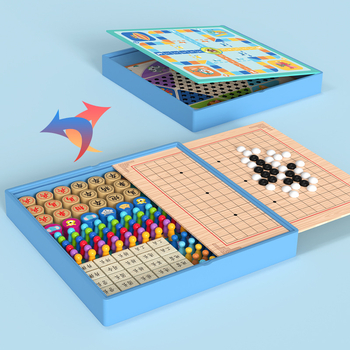 Drveni sve-u-jednom stolni set igara: Checkers, Flying Chess, Gomoku i Beast Chess – edukativna igra za djecu i učenike