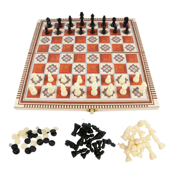 Drveni set tri igre: šah, dama i backgammon