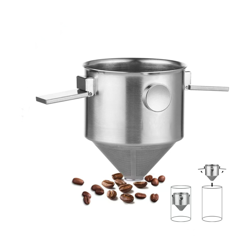 Cană de cafea din oțel inoxidabil 304, pliabilă, cu mâner dublu, fără filtru de hârtie, pentru preparare prin picurare, portabil