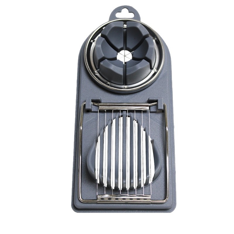 Feliator de ouă 2 în 1 cu feliere decorative, zdrobitor de ouă, din oțel inoxidabil