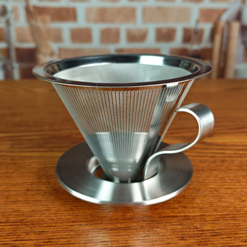 Filtru de cafea din oțel inoxidabil cu mâner și bază, sită de filtrare 300-mesh pentru cafea și ceai