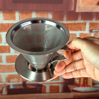 Filtru de cafea din oțel inoxidabil cu mâner și bază, sită de filtrare 300-mesh pentru cafea și ceai