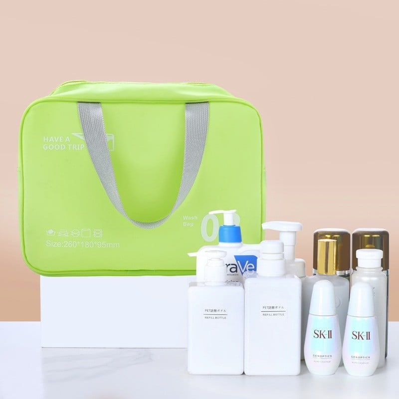 PU водоустойчива чанта за козметика с цип и дръжка, бонбоненоцветна, голям капацитет за пътуване на открито