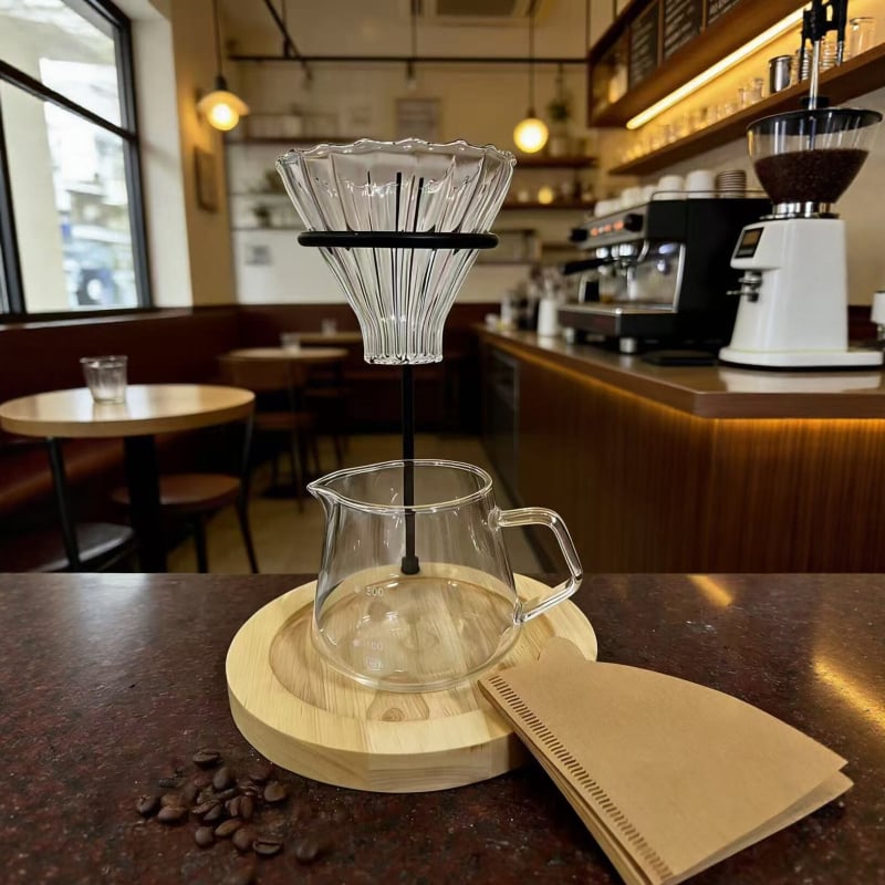 Suport din sticlă pentru filtru de cafea prin infuzare, set de suport pentru ceașcă, uz casnic și comercial, stil american