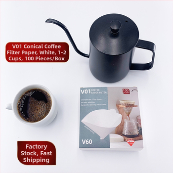 Filtre de cafea V60 în formă conică, albite, pentru 1-2 cești, 100 bucăți, cutie colorată, V01