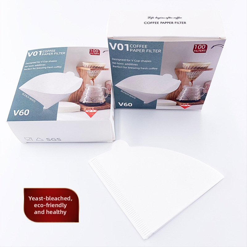 Filtre de cafea V60 în formă conică, albite, pentru 1-2 cești, 100 bucăți, cutie colorată, V01
