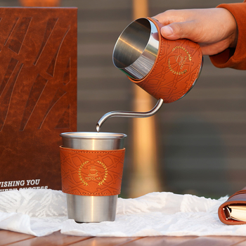 Set nou de cafea preparată manual – cadou de afaceri, kit complet de cafea pentru exterior, cu căni și cafetieră cu imprimare logo