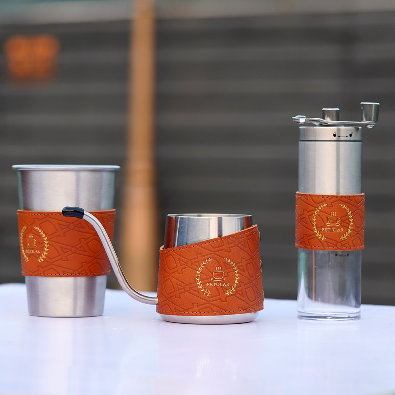 Set nou de cafea preparată manual – cadou de afaceri, kit complet de cafea pentru exterior, cu căni și cafetieră cu imprimare logo