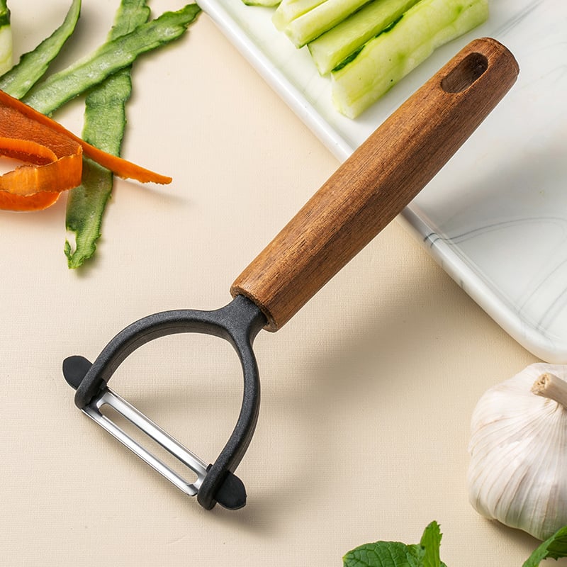 Cuțit de decojit din oțel inoxidabil cu mâner din lemn de acacia — multifuncțional pentru fructe și legume, răzuitor pentru cartofi