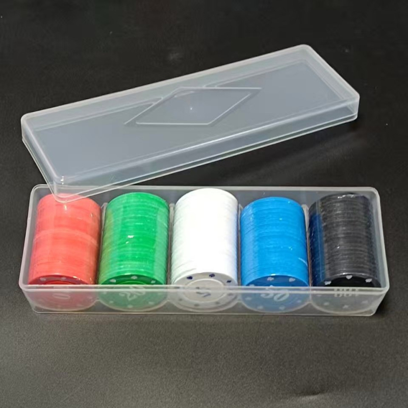 Set poker žetona s kutijom, ABS materijal, 100 komada u kutiji, boje: bijela, crvena, plava, zelena, crna, edukativne novčiće za prostorije za igre
