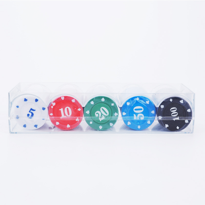 Set poker žetona s kutijom, ABS materijal, 100 komada u kutiji, boje: bijela, crvena, plava, zelena, crna, edukativne novčiće za prostorije za igre