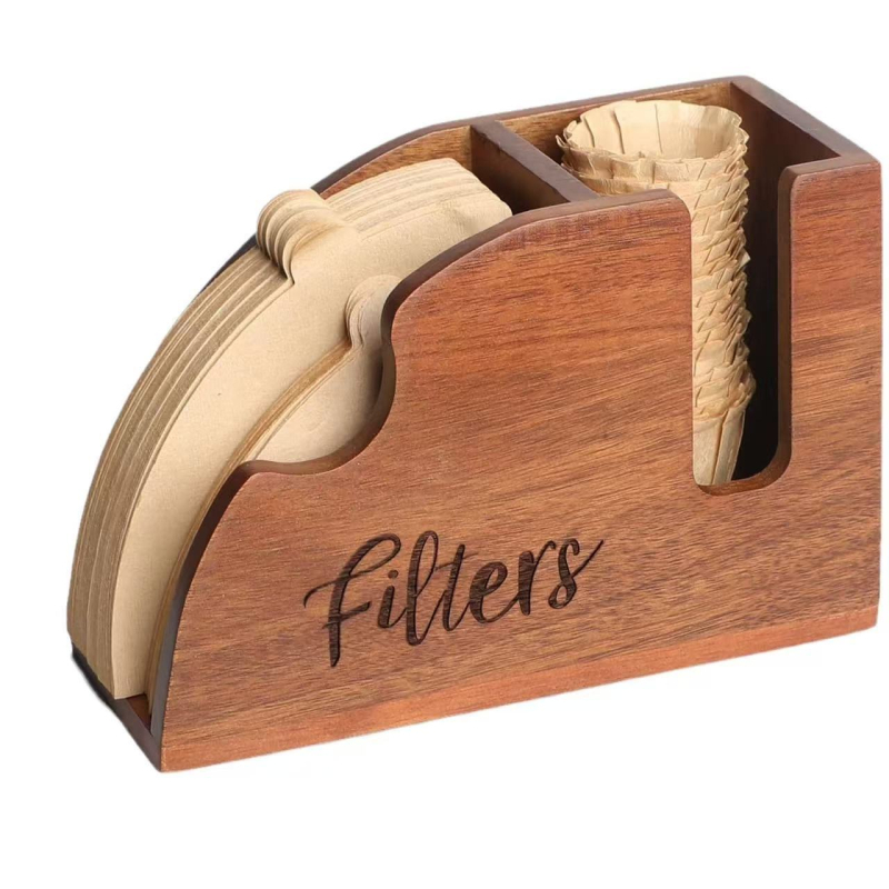 Cutie din lemn pentru depozitare hârtie de filtru cafea, organizator vertical pentru bar