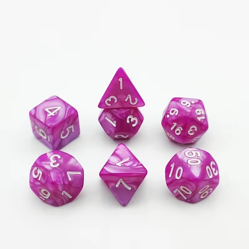 RPG kocke s više strana, set od 7 komada, za D&D, perlovni uzorak, svijetlo ljubičasta