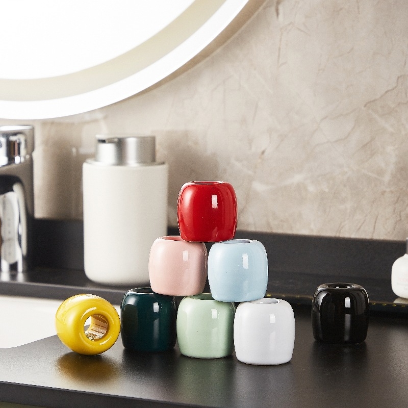 Set ceramic pentru periuțe de dinți, suport pentru pix și suport mini pentru flori uscate