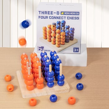 Za dva igrača: interaktivna tridimenzionalna stolna igra Connect Four za djecu, edukativna drvena logička igra