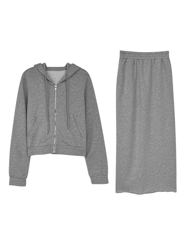 Nantao Ženski ležerni set: kratka hoodie s kapuljačom i suknja A-linije, jednofarbni proljeće 2026