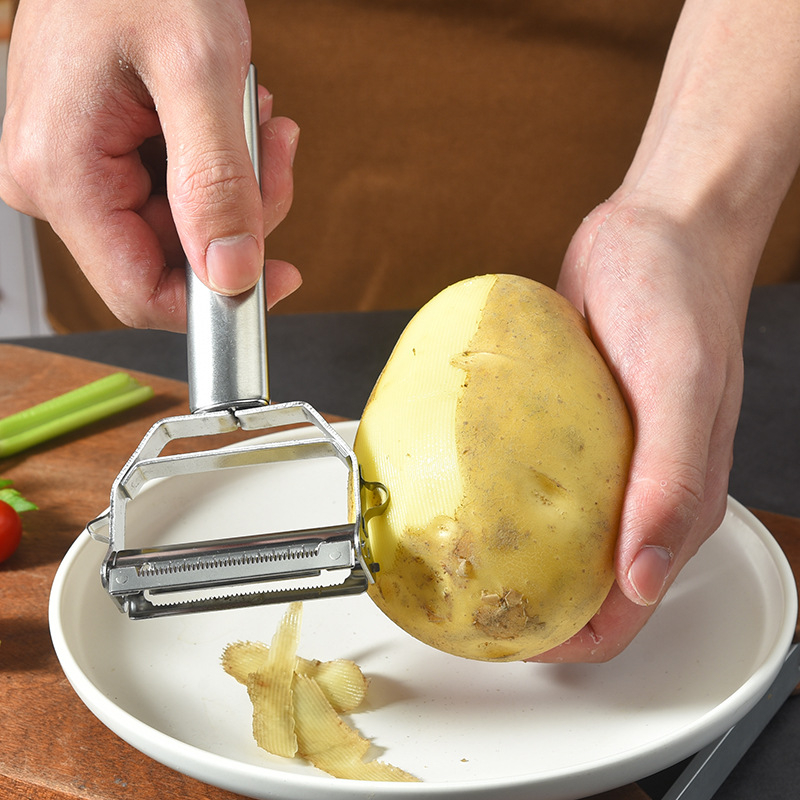 Peler din oțel inoxidabil cu două capete pentru fructe și cartofi – multifuncțional