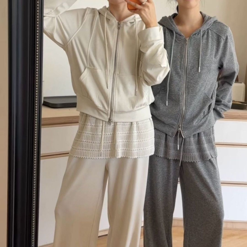 Dvodijelni casual tracksuit s kapuljom u korejskom stilu, boja zobenog tona