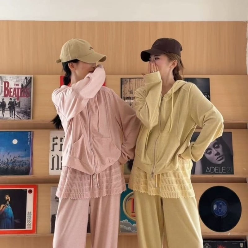 Dvodijelni casual tracksuit s kapuljom u korejskom stilu, boja zobenog tona